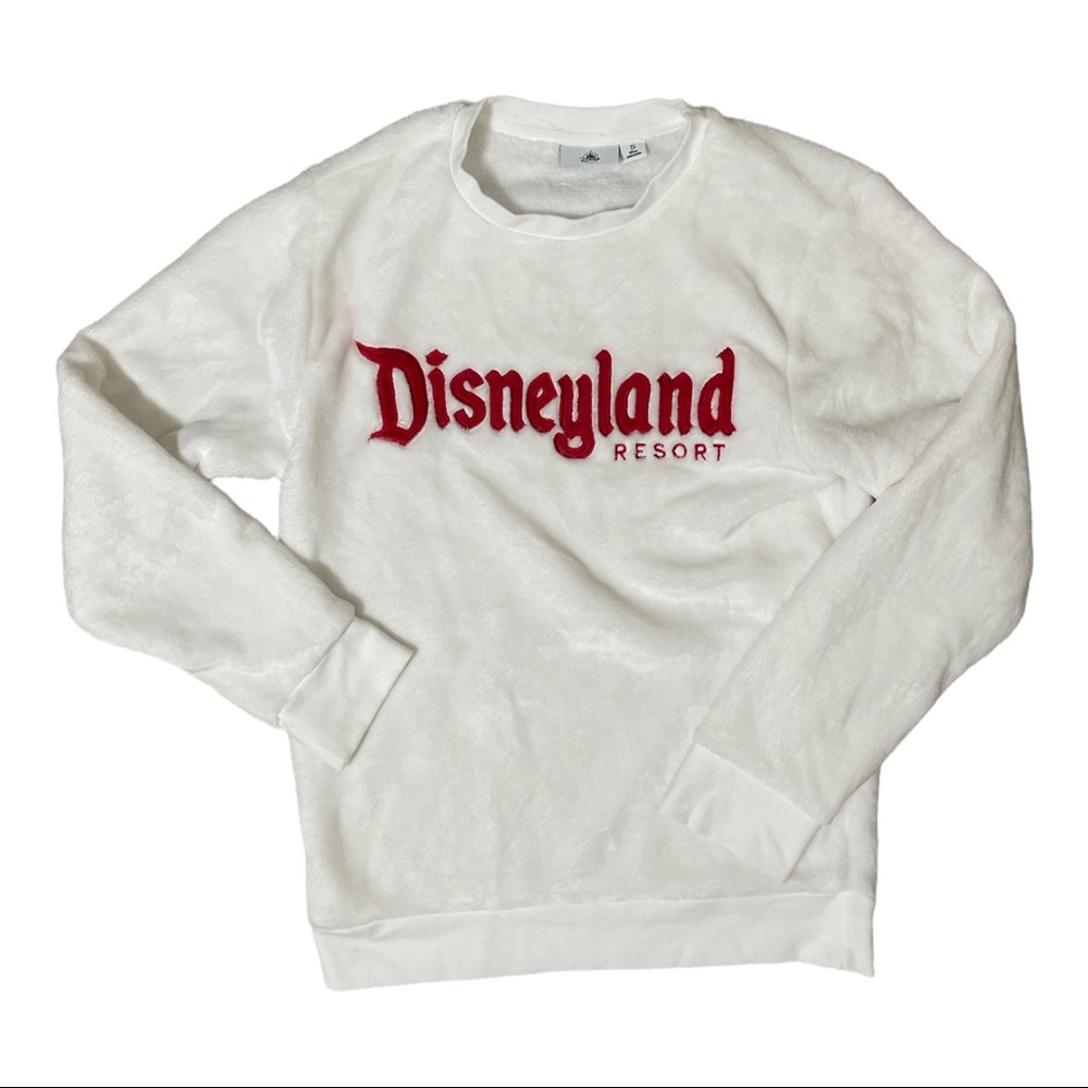 NWT Disney Parks Disneyland Resort White Fluffy Sweatshirt Long Sleeve Size S